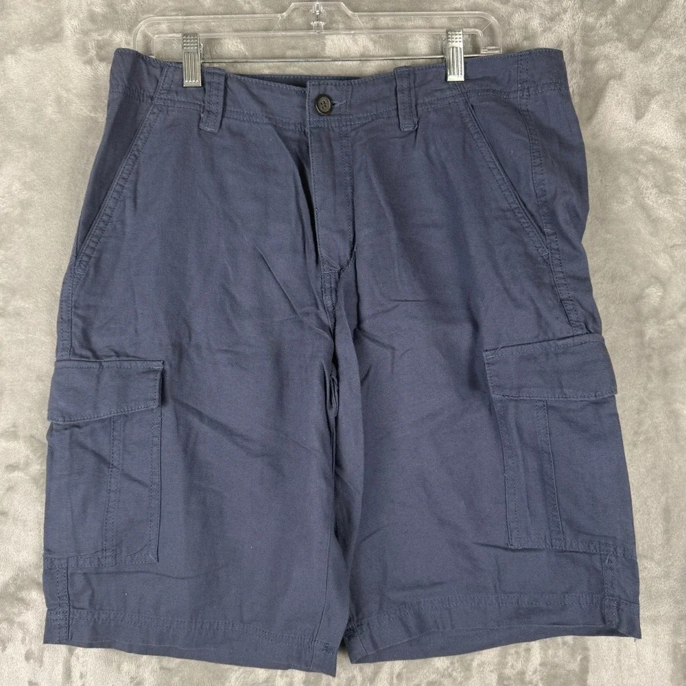Marc Anthony Mens‎ Navy Blue Cargo Shorts Size 33 Linen Blend Casual Outdoors